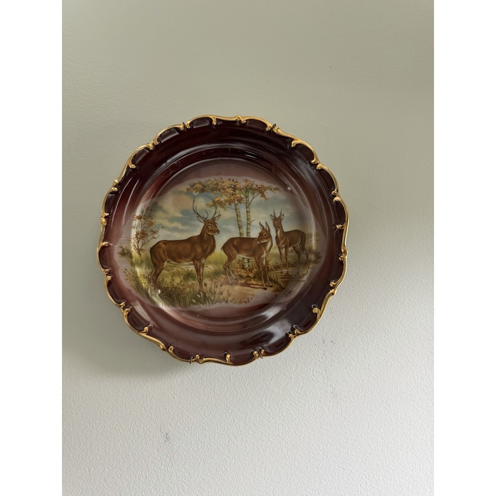 Royal Bayreuth Bavaria Deer Family Scenic Cabinet Wall Plate Gold Gilt